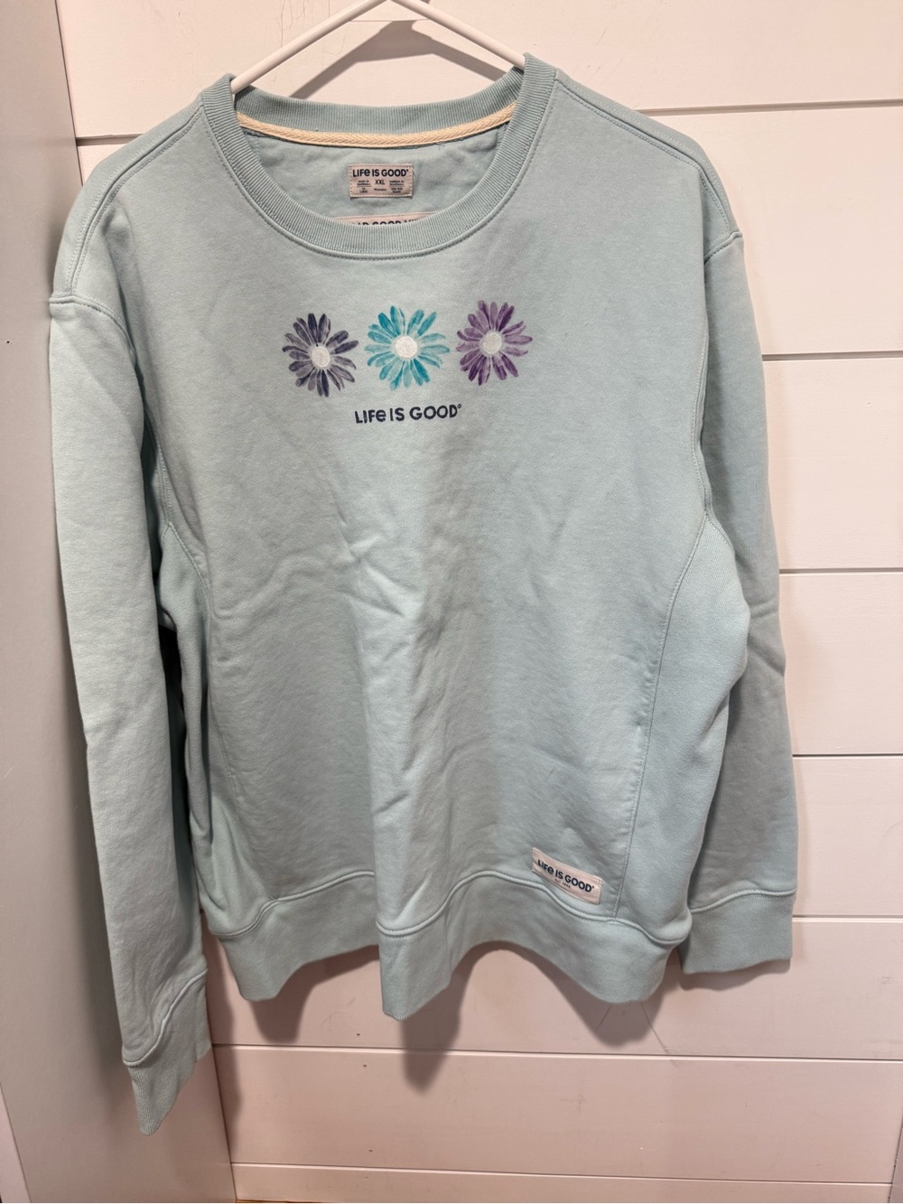 Life Is Good Women's Mint Blue Floral Crewneck Sweatshirt